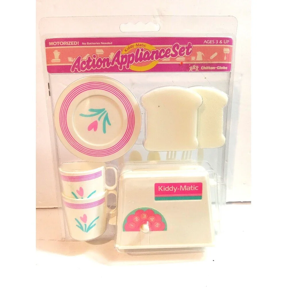 Vintage Chilton Kiddy-Matic Action Appliances Set Toaster Accessories NOS